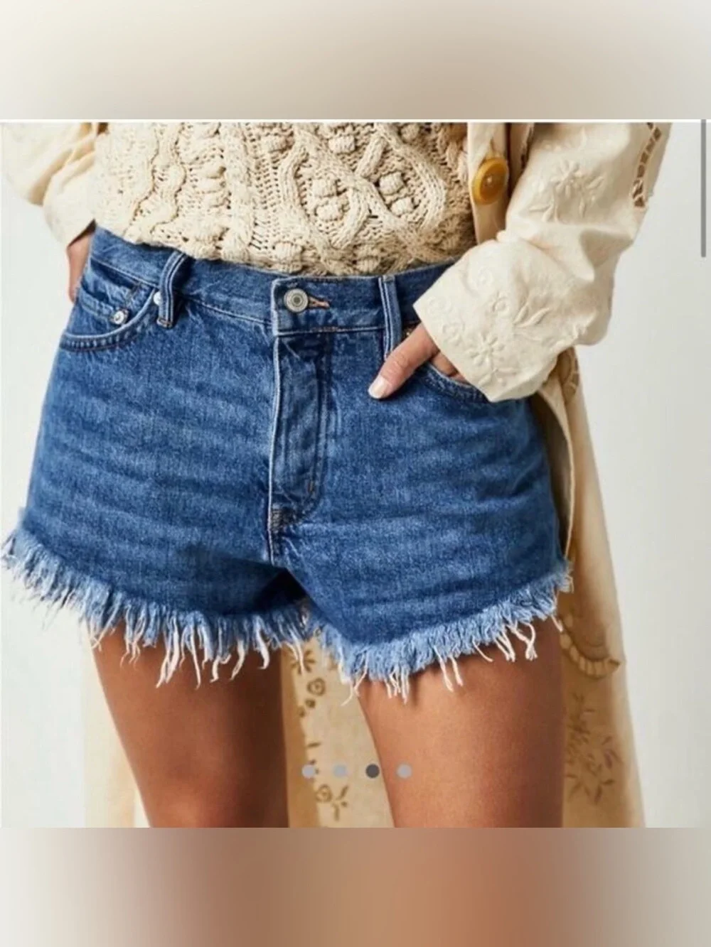 Free People We The Free High Rise Frayed Hem Denim Shorts Medium Wash Size 30